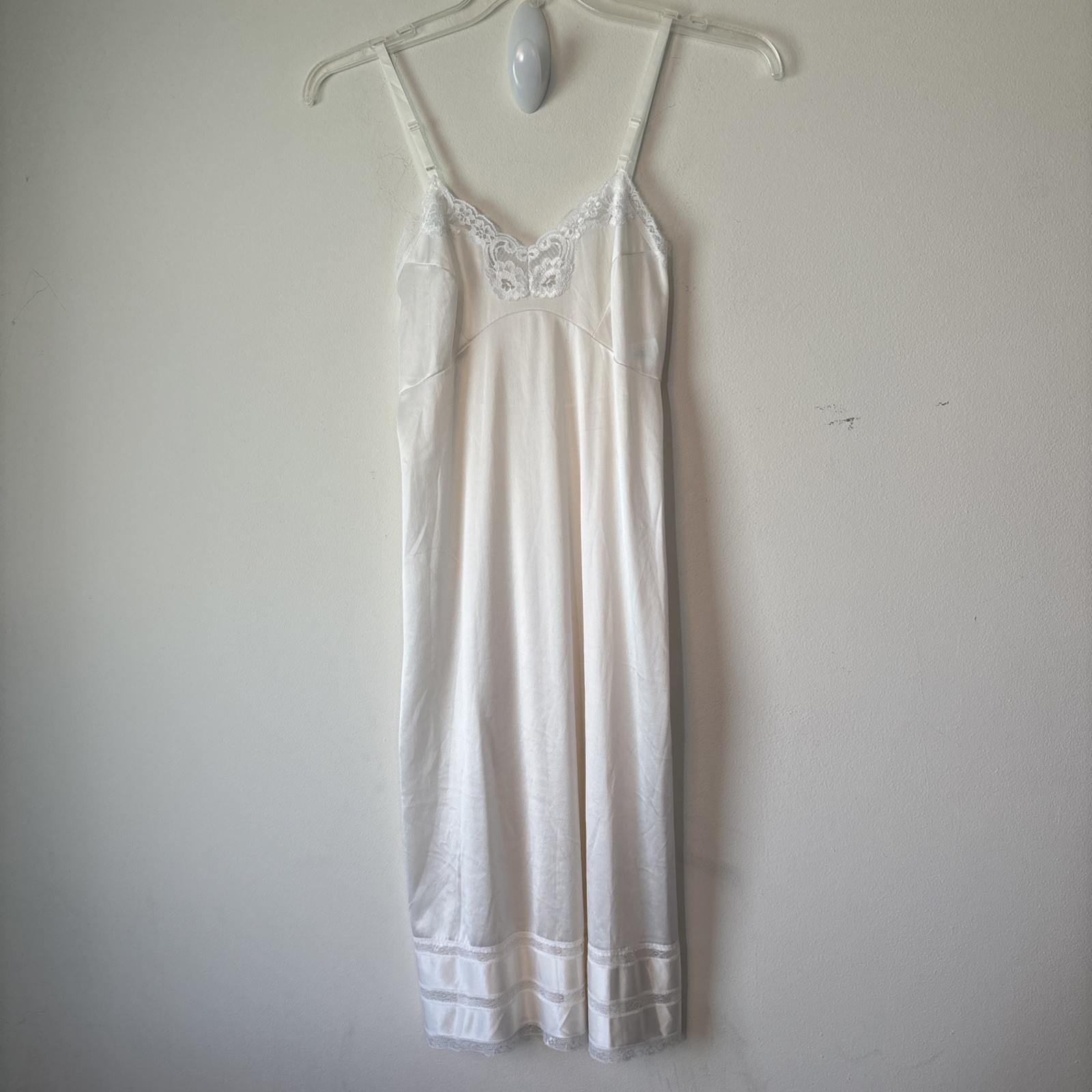 Vintage Satin White Slip Dress Sz 32 Small JCPenney Coquette Feminine Babydoll
