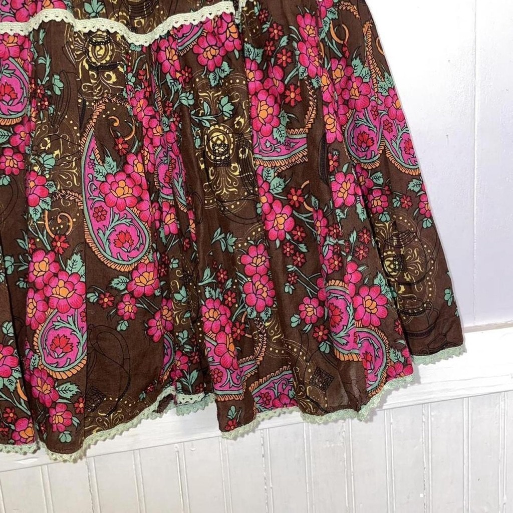 Vintage pink, brown and green cotton skirt karma, living skirt