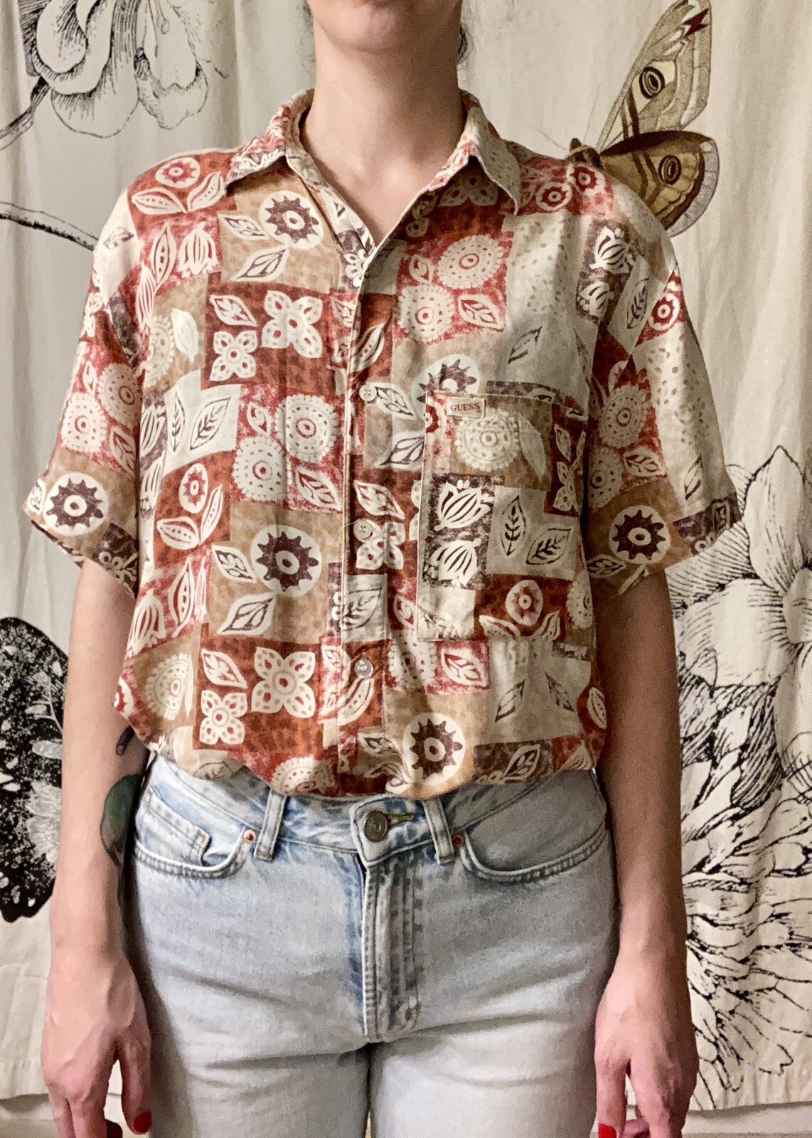 Vintage Guess By Georges Marciano small floral print short sleeved shirt button