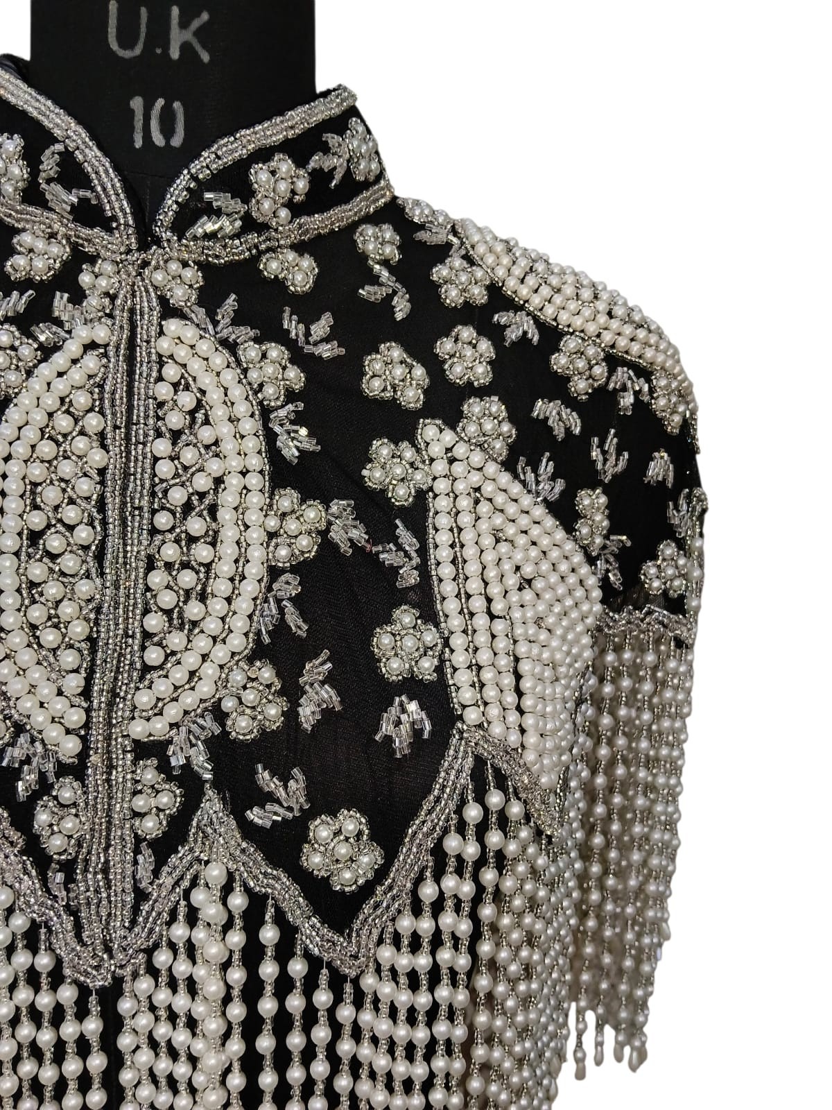 Black Beaded Capelet Bridal VTG Shawl Stole Shrug Fringe Wedding Women