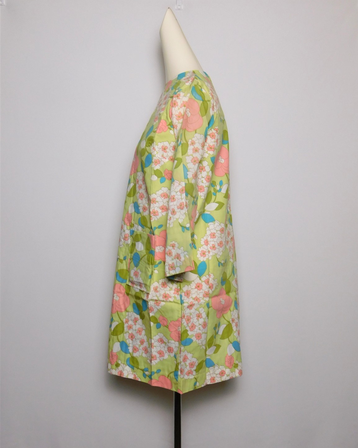 NWT Vintage Women&rsquo;s 1960s Celadon Green Floral Cotton Blend Shift Dress 15/16
