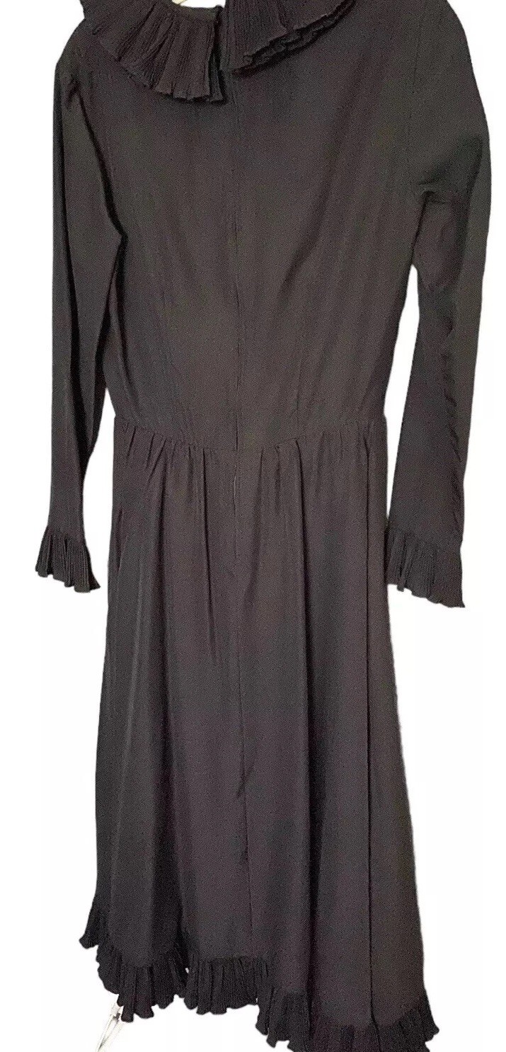Vtg Victor Costa Black Gothic Victorian Silk Taffeta Midi Dress Sz 6 L/S Ruffle