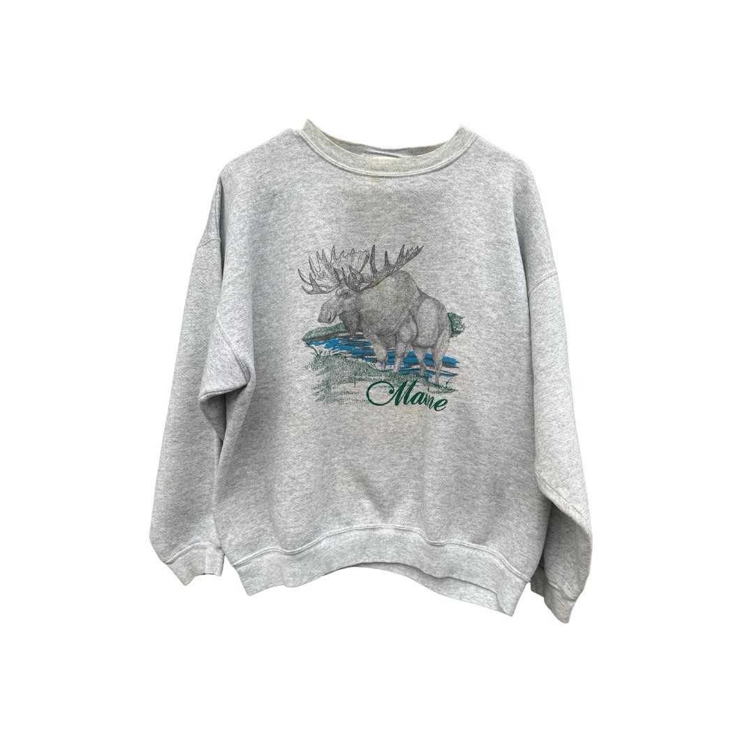 80s MAINE MOOSE Nature Crew Neck Sweatshirt Size XL Made In USA