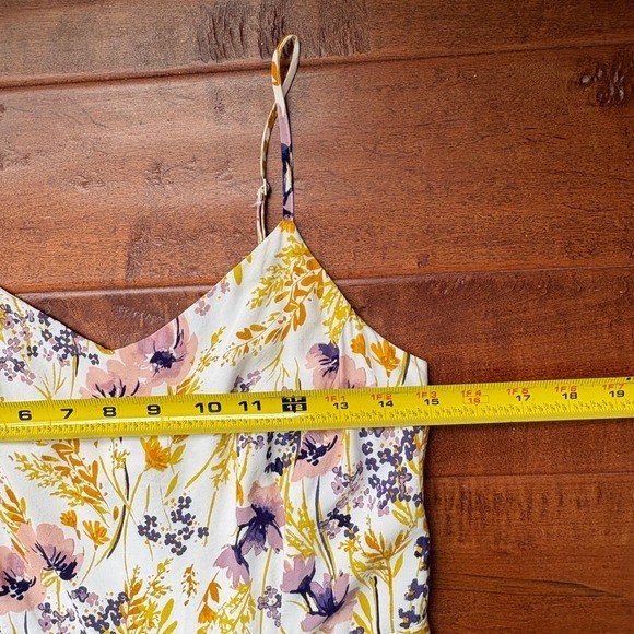 Old Navy Multi Floral Cami Dress Large Cream Purple Mustard Yellow Smocked Back
