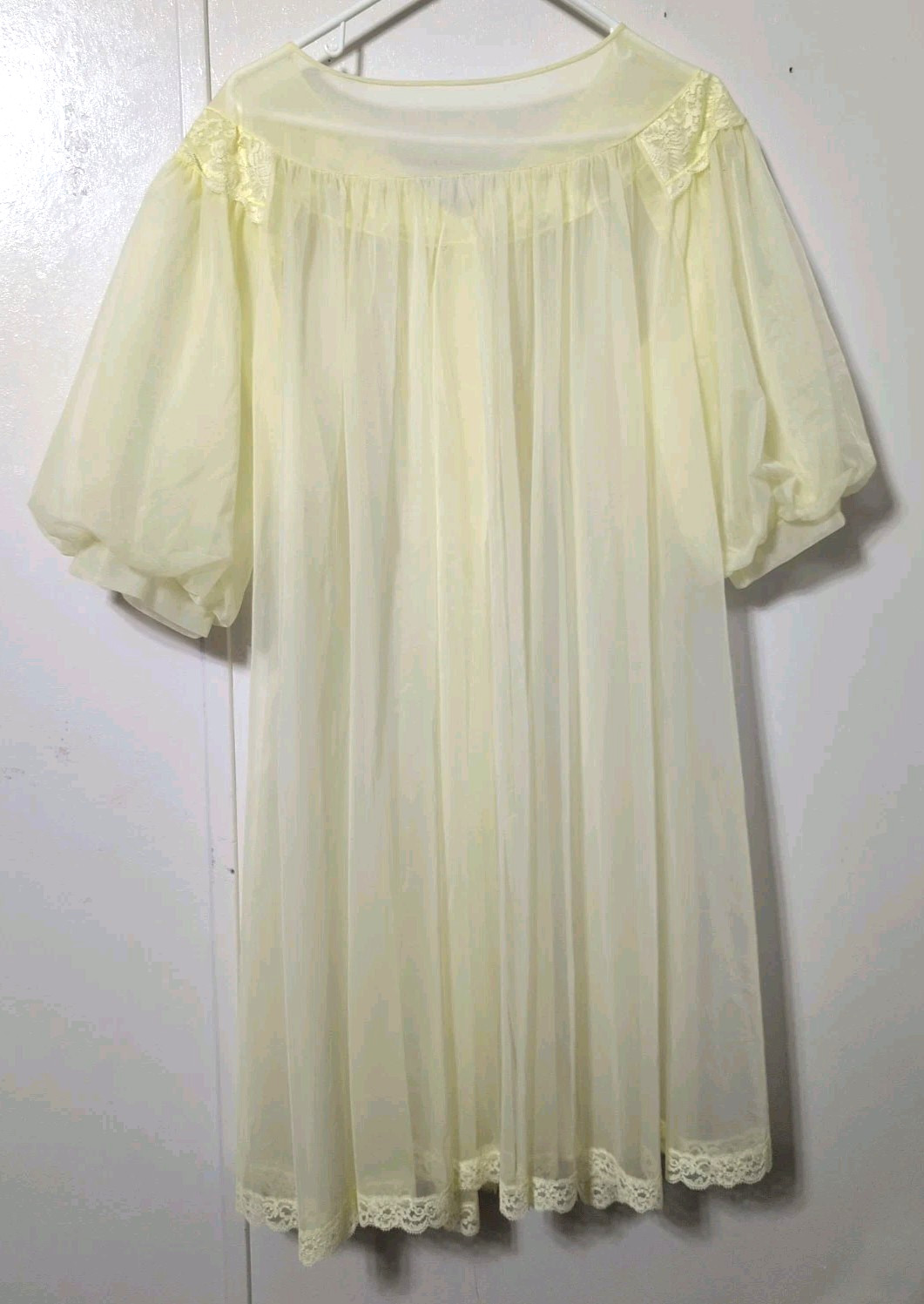 Vtg Shadowline Yellow Nylon Lace Chiffon Peignoir Robe Sheer Sz Large