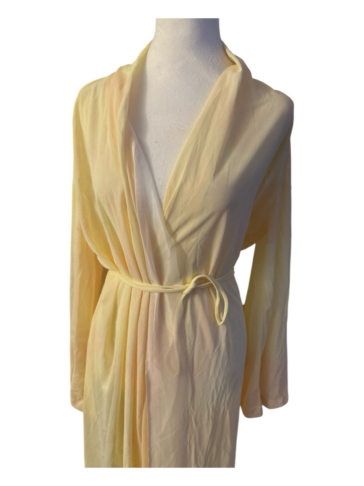Vintage Miss Elaine Peignoir Long Robe Pink Yellow Sheer Hollywood Glam Large