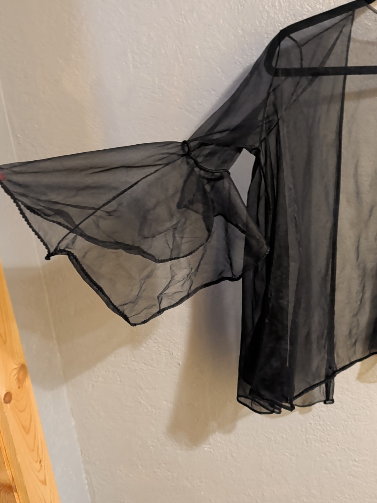 Vtg Black Bed Jacke Sheer Chiffon Sleeves Lingerie Unbranded Sm/Med Rockabilly