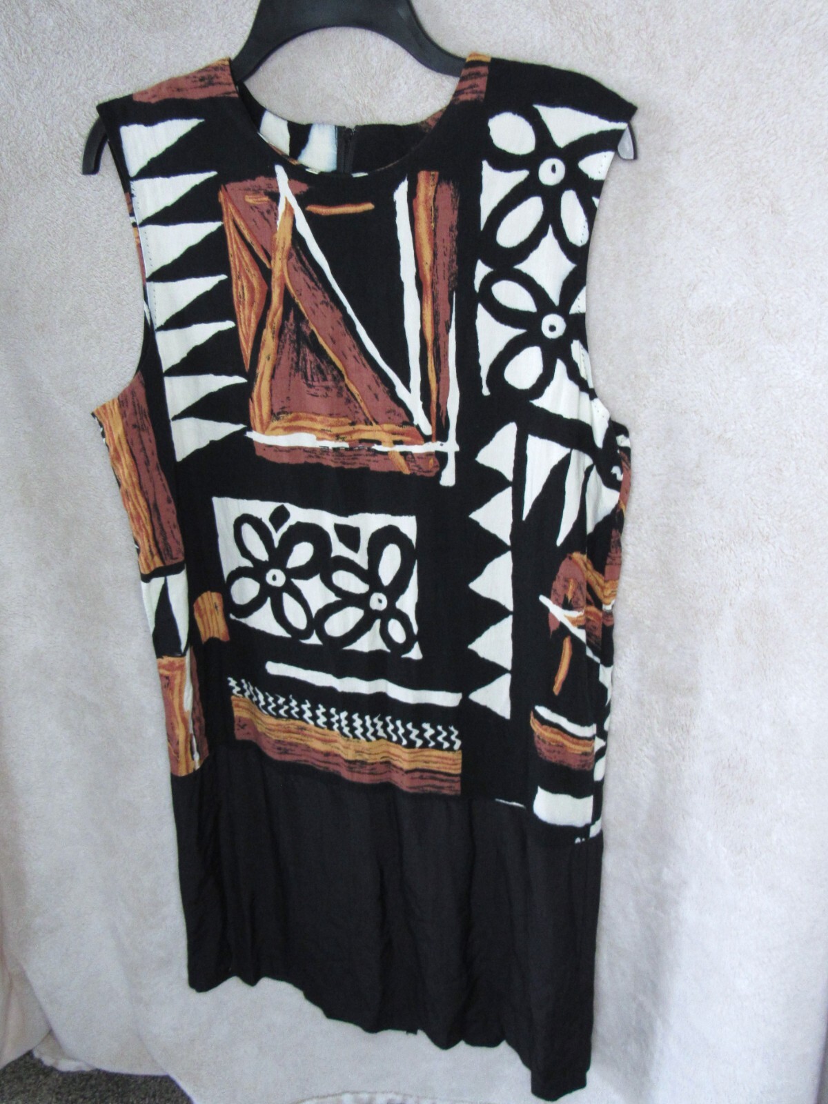 80s Mod Shift Dress Geometric Abstract Tribal Womens Size 12 TINA BARRIE Retro