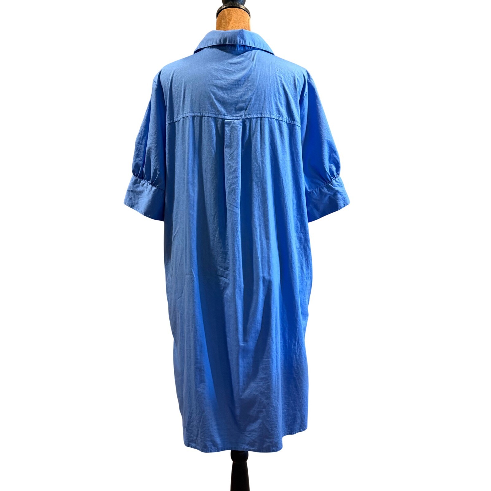Old Navy Shirt Dress Womens L Blue Cotton Puff Sleeve Pockets Minimalist Casual