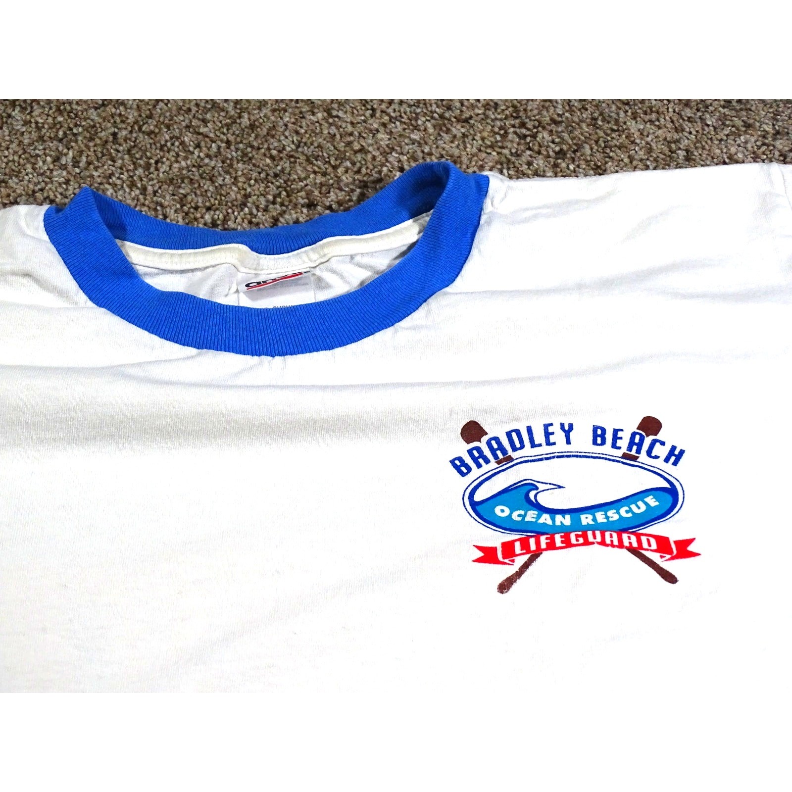 Vtg Bradley Beach Ringer T Shirt Medium Lifeguard Tee, Anvil Ocean Rescue