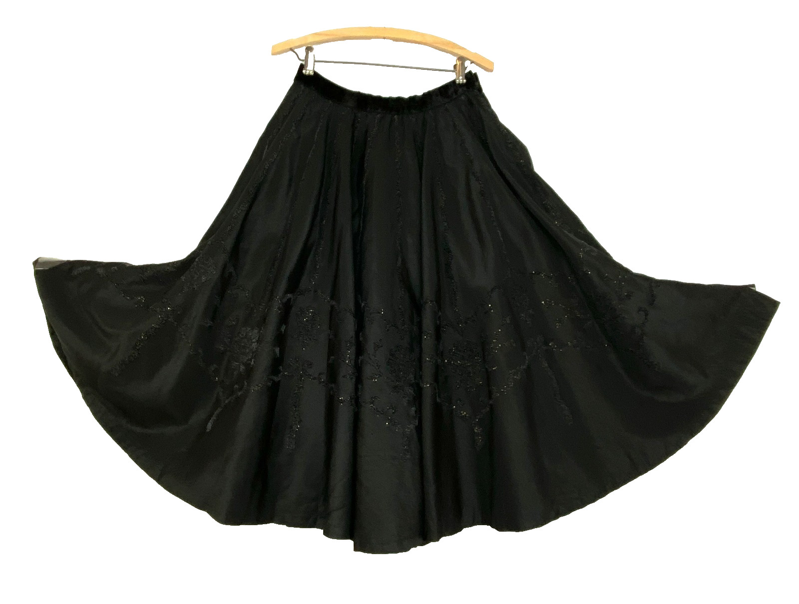 Vintage 1950s black circle skirt M midi tulle floral velvet rockabilly pin-up