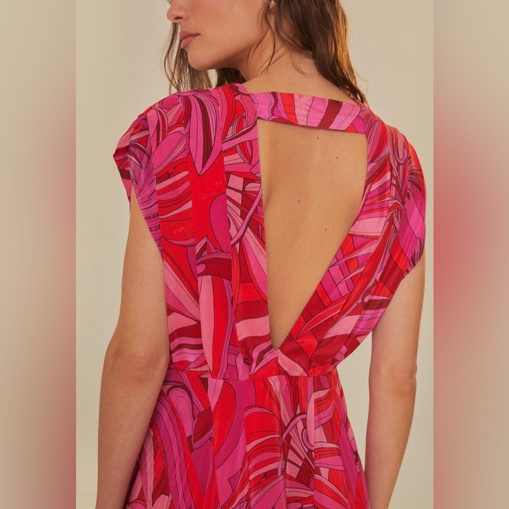 Farm Rio Red Endless Summer V Neck Midi Dress Size XS 100% Viscose NWT
