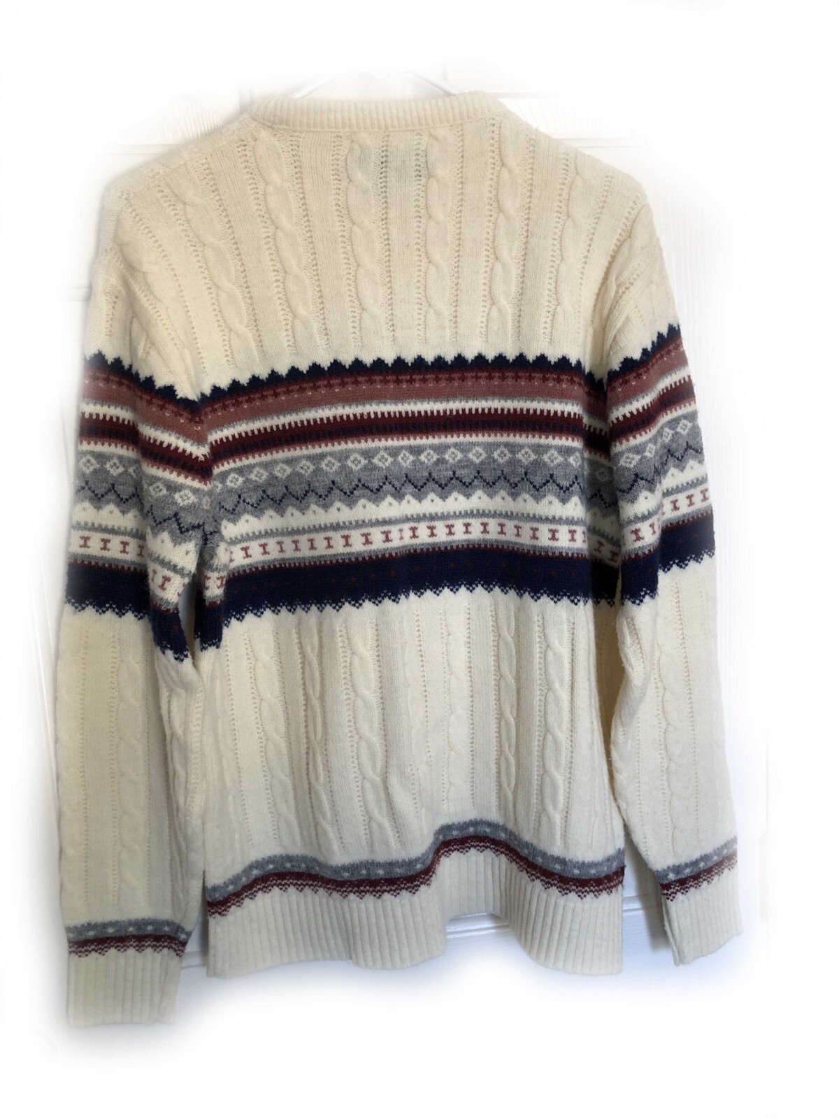 Jantzen Vintage 1970&rsquo;s Cream Cable Knit Pullover Patterned Sweater Unisex Sz L