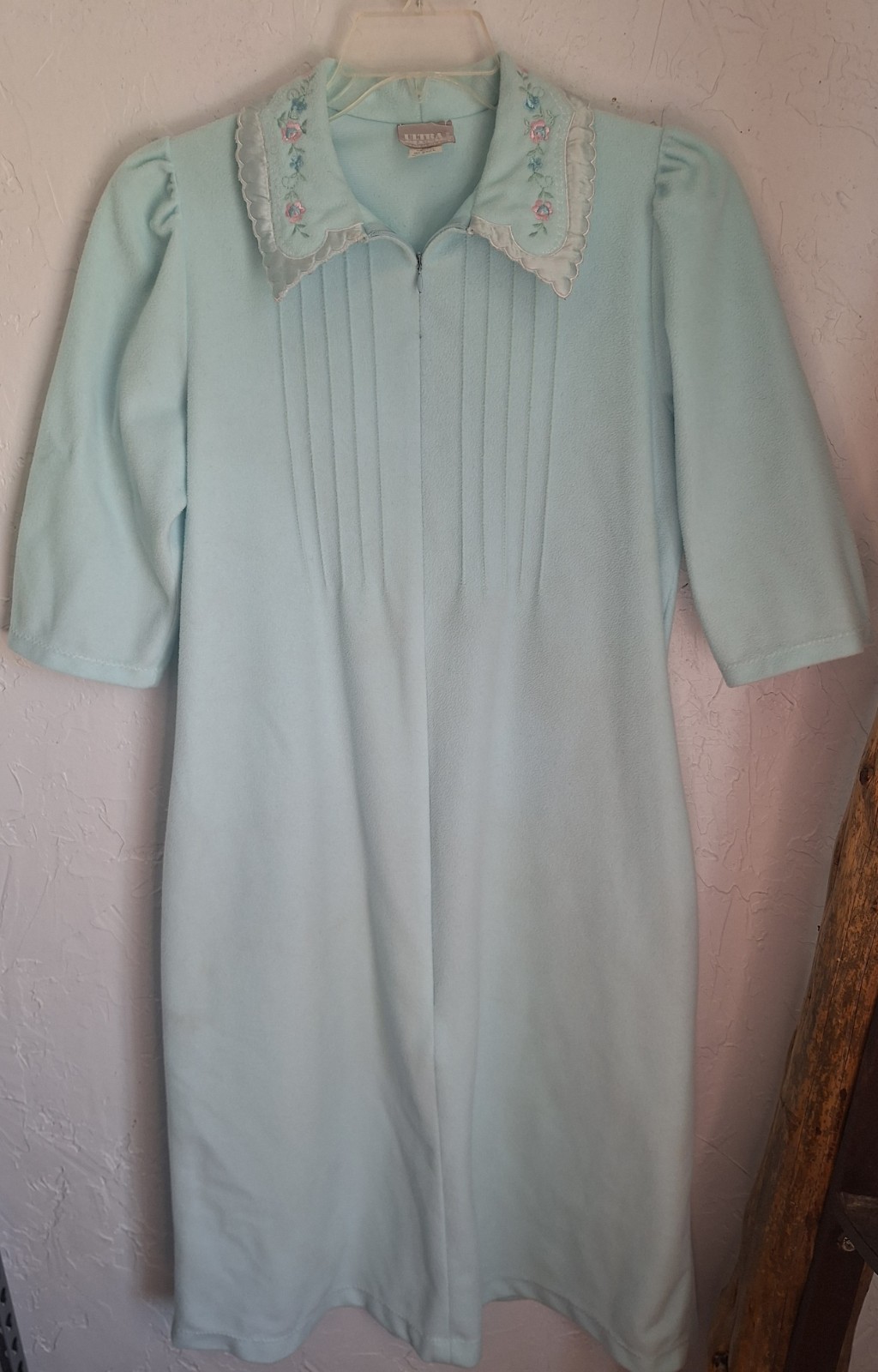 Sears Vintage Ultra Plush Zip Up Robe Gown Medium (12-14) Womens Aqua 3/4 Sleeve