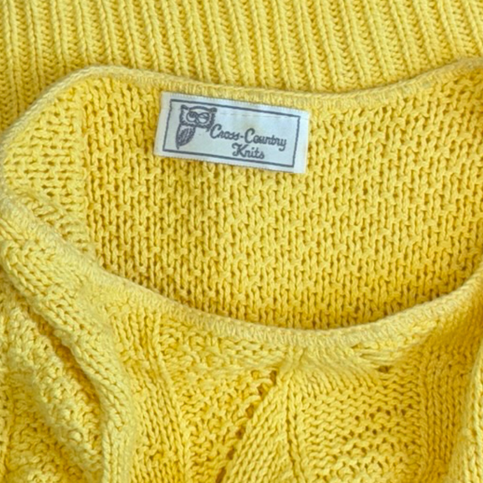 Vitnage Yellow Knit Cotton Eyelet Top Size Small 70s Cableknit Shirt Scoop Neck