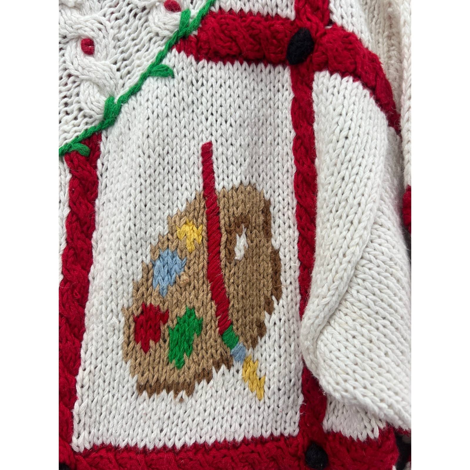 Vintage The Eagle&rsquo;s Eye Hand Knit Teacher School Cardigan Sweater Cream Red 1993