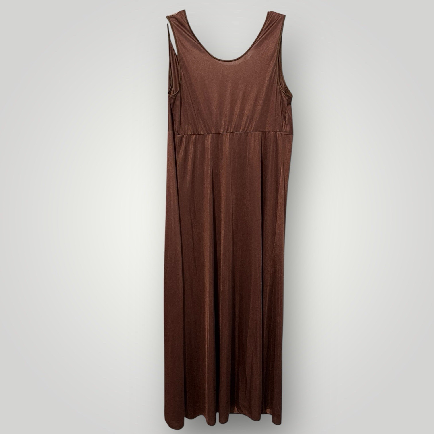 Texsheen Vintage Full Length V-Neck Brown Sleeveless Nylon Womens L Nightgown