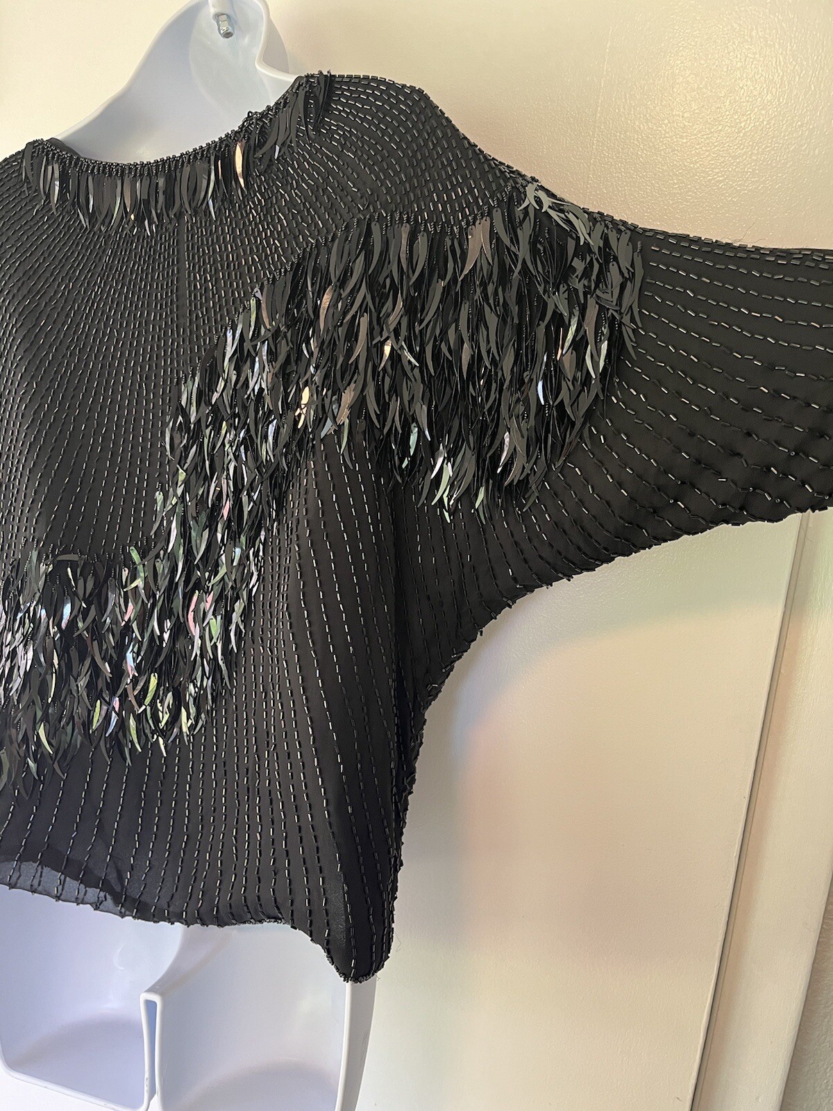 Silk Sequin Vintage Oleg Cassini Beaded Top Black Tie Medium Formal Party