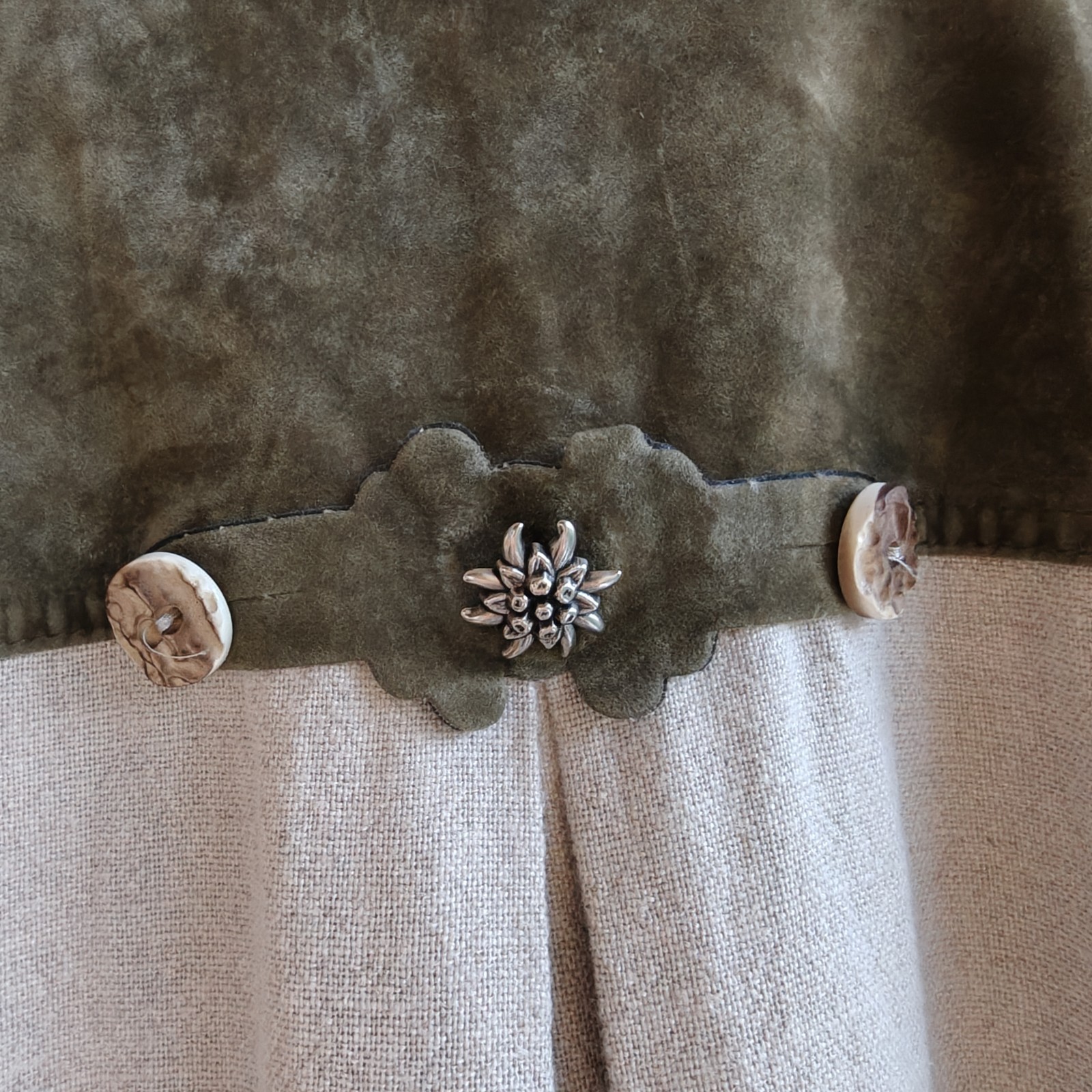 Your Sixth Sense C&A Linen Blend Blouse Vintage Beige Khaki Velvet Trim UK 16