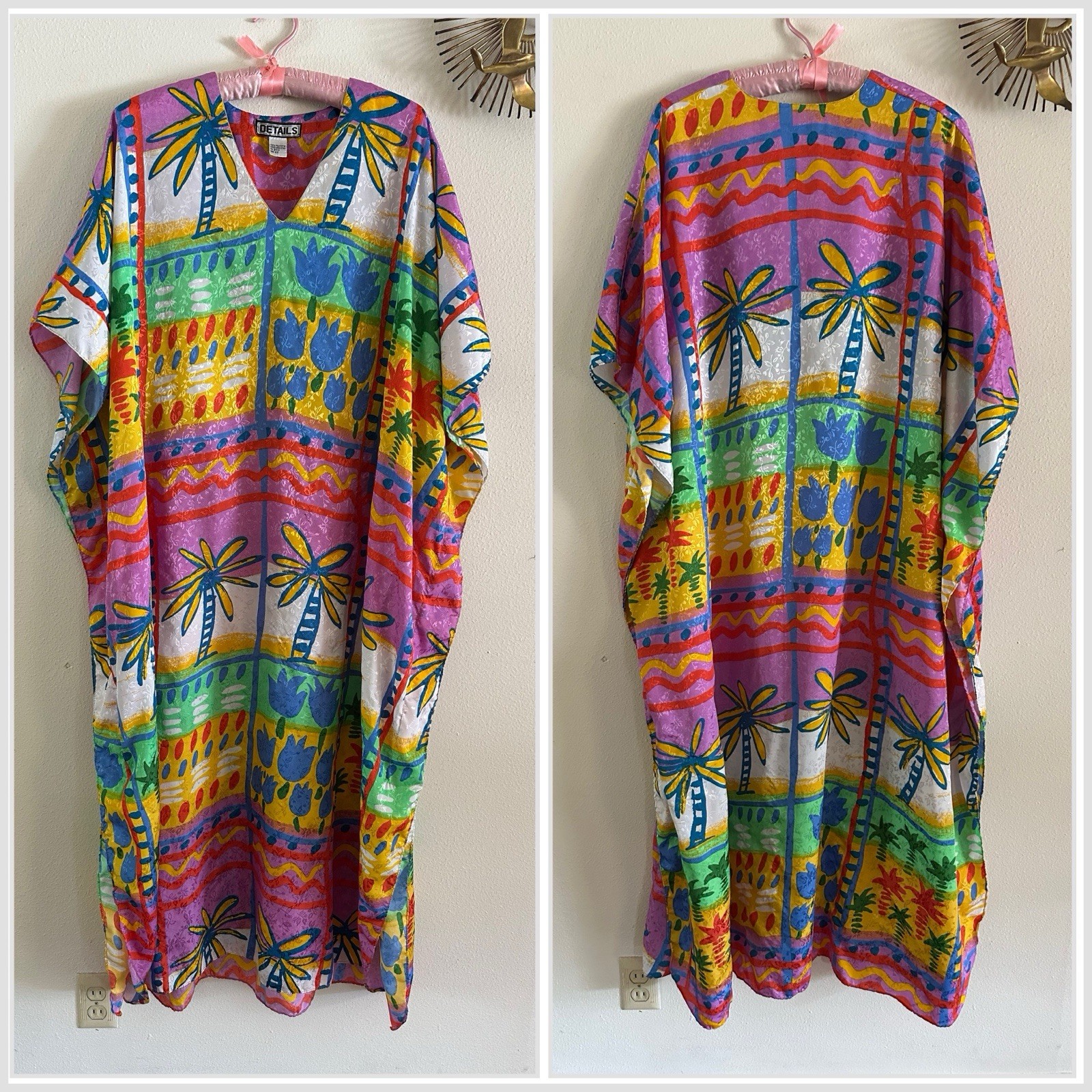 1990s Details Tropical Brocade Loungewear Dress Caftan Mumu Maxi Resort 80s VTG