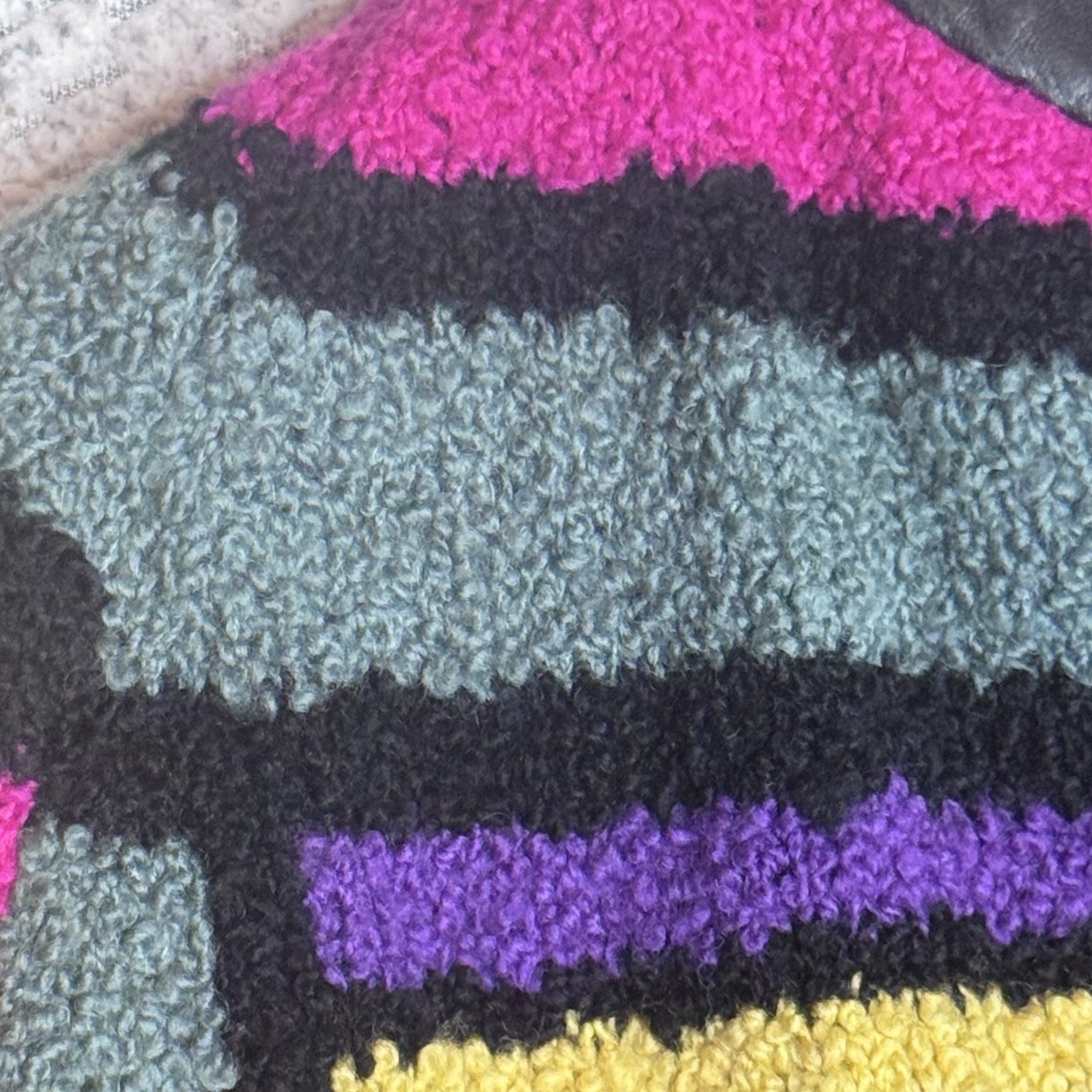 60’s Ilaria Technicolor Colorblock Geometric cardigan sweater Leather Trim