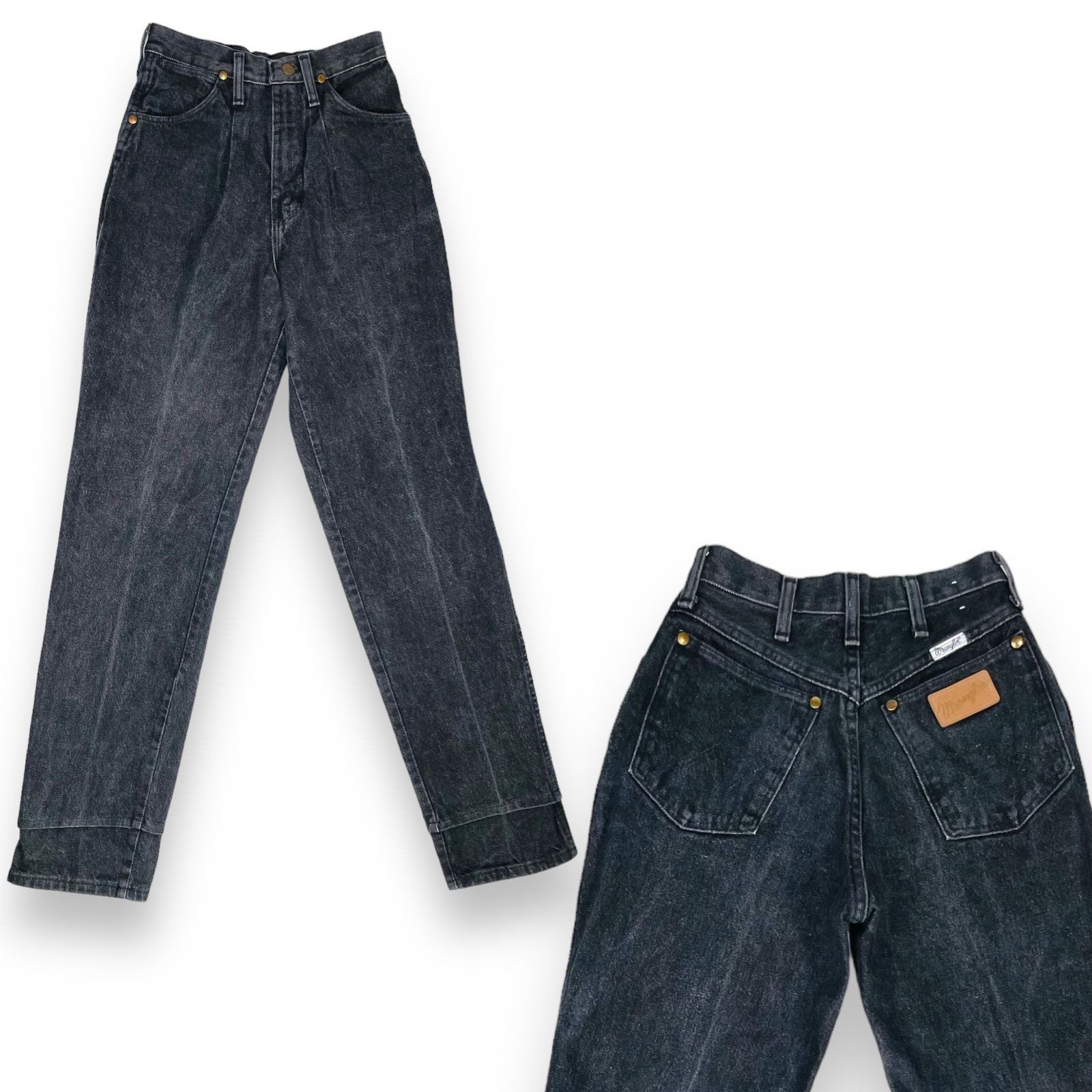 Vintage Wrangler Womens High Waist Black Denim Leather Patch Mom Jeans 5 / 25&Prime;