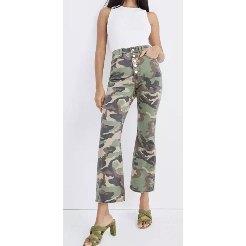 NWT $298 Veronica Beard Carly Kick Flare High Rise Jeans Camo Women&rsquo;s 26