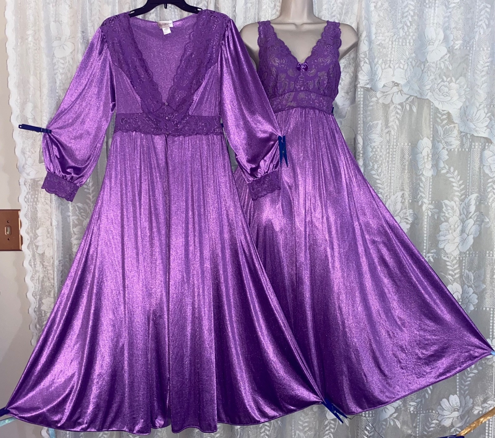 VTG L + Shadowline PURPLE X SILKY SOFT Nylon Peignoir Robe Nightgown olga esque
