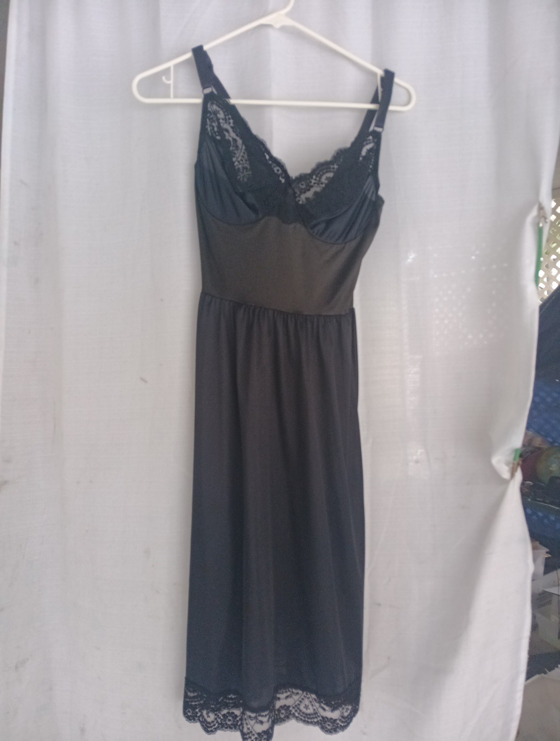 38 C Vassarette lace Underwire Slip Black Nylon Vintage Underneath it all