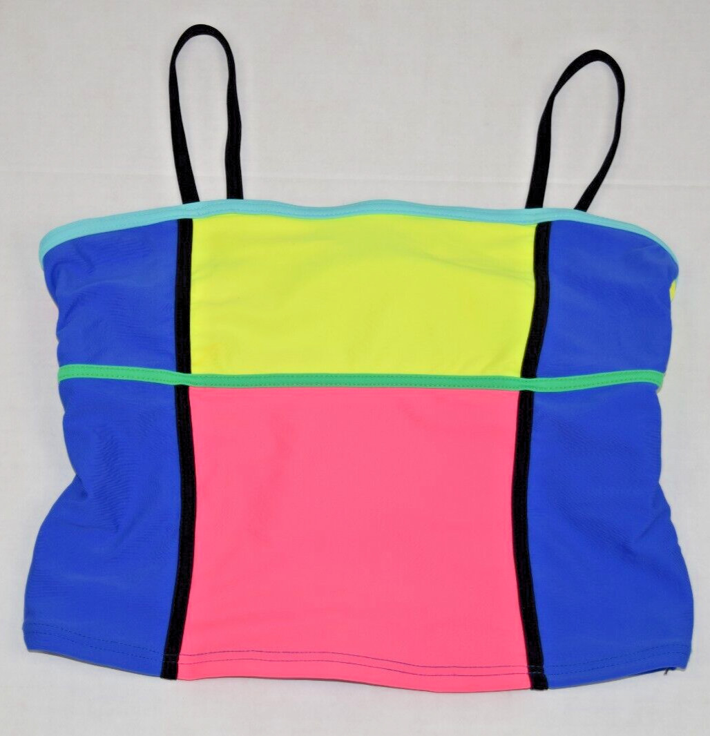 VTG Swimsuit Tank Top Gossip Girl Size S/M 90s Neon Mondrian Pink Yellow Blue