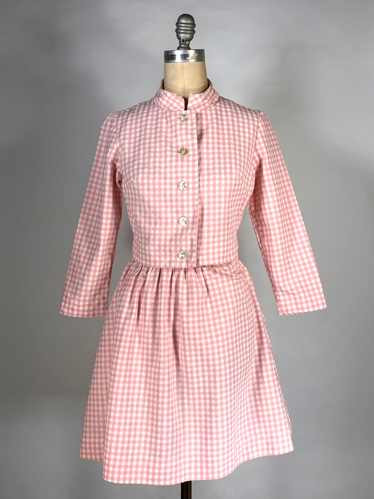 Vintage 1960&rsquo;s pink & white gingham print 2-pc. skirt & jacket by COUNTRY SET xs