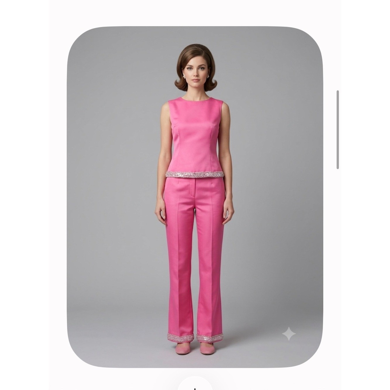 60&rsquo;s Mod hostess Pink Sleeveless Top & kick flare Leg Pants Set