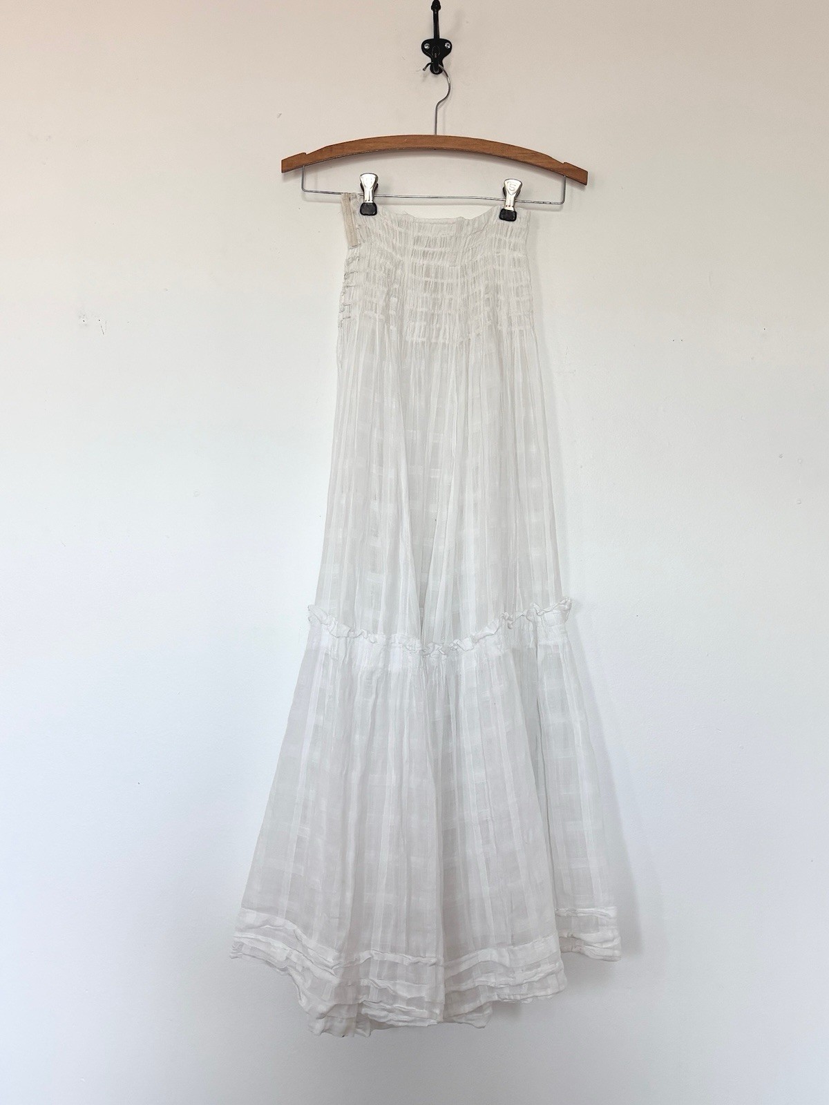 Antique Edwardian Sheer Windowpane Cotton Voile Skirt w Boned/Corseted Waist