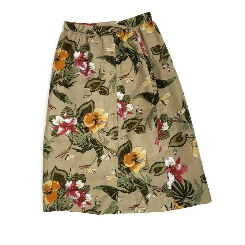 Collegian California Vintage Tropical Floral High Waist Button Front Skirt Luau