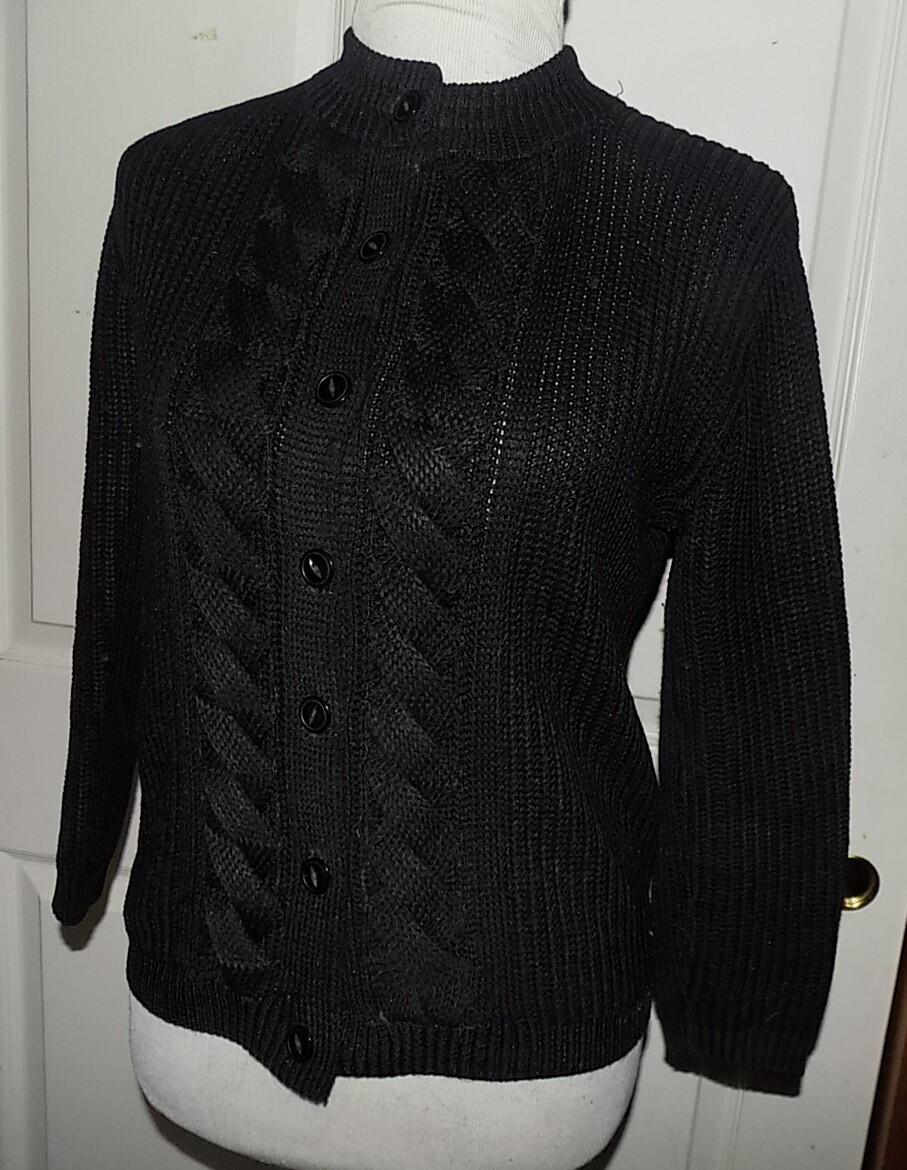 Vintage Black Textured Acetate Sweater by Gail Creations B38 ***