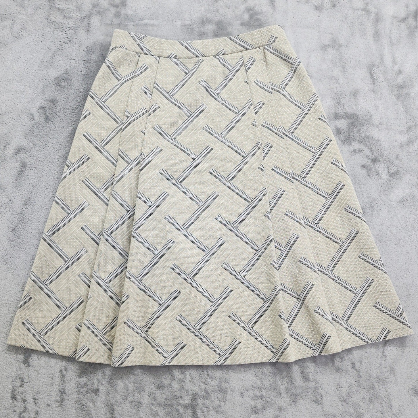Vintage 70s Jantzen Skirt Womens S Beige Black Geometric Pleated A-Line Preppy