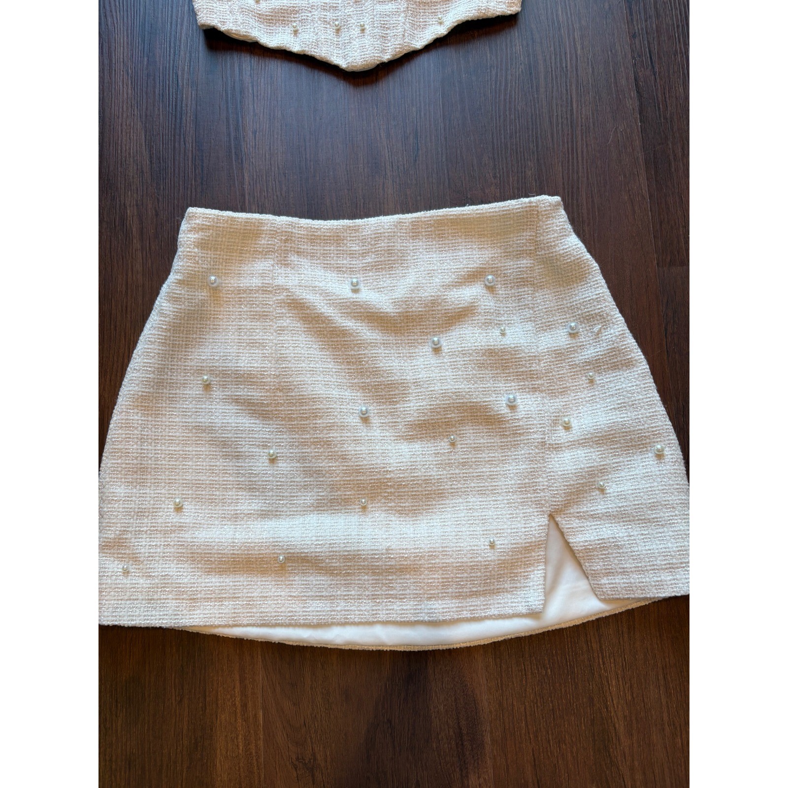 ♾️Altar&rsquo;d State Two-Piece Set Pearl Button Crop Top Skirt Cream XXS/S Bridal♾️