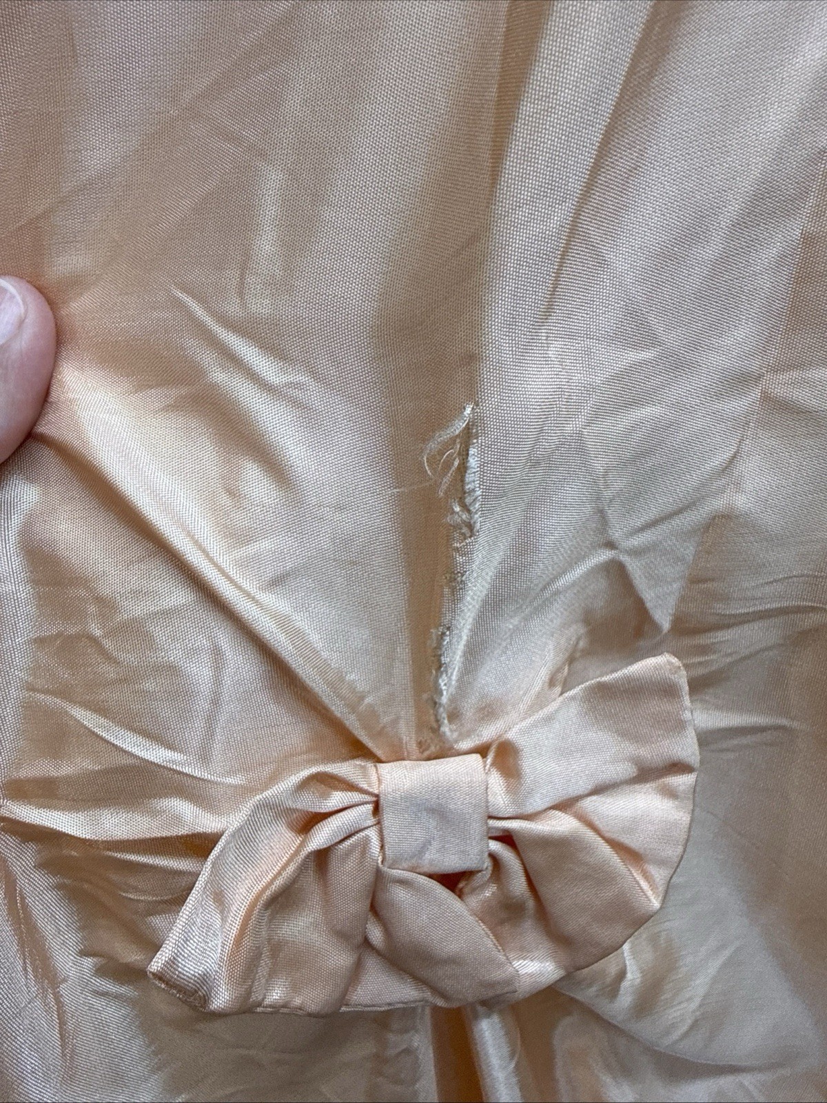 Vintage 70s Peach Taffeta Prom Dress Puffy Sleeve Bows US Sz 10 Made England