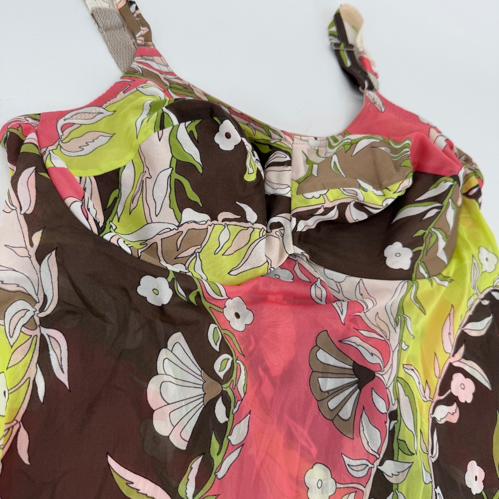 Vintage Emilio Pucci Floral Mesh Lingerie Slip Dress 36D Small Pink Green