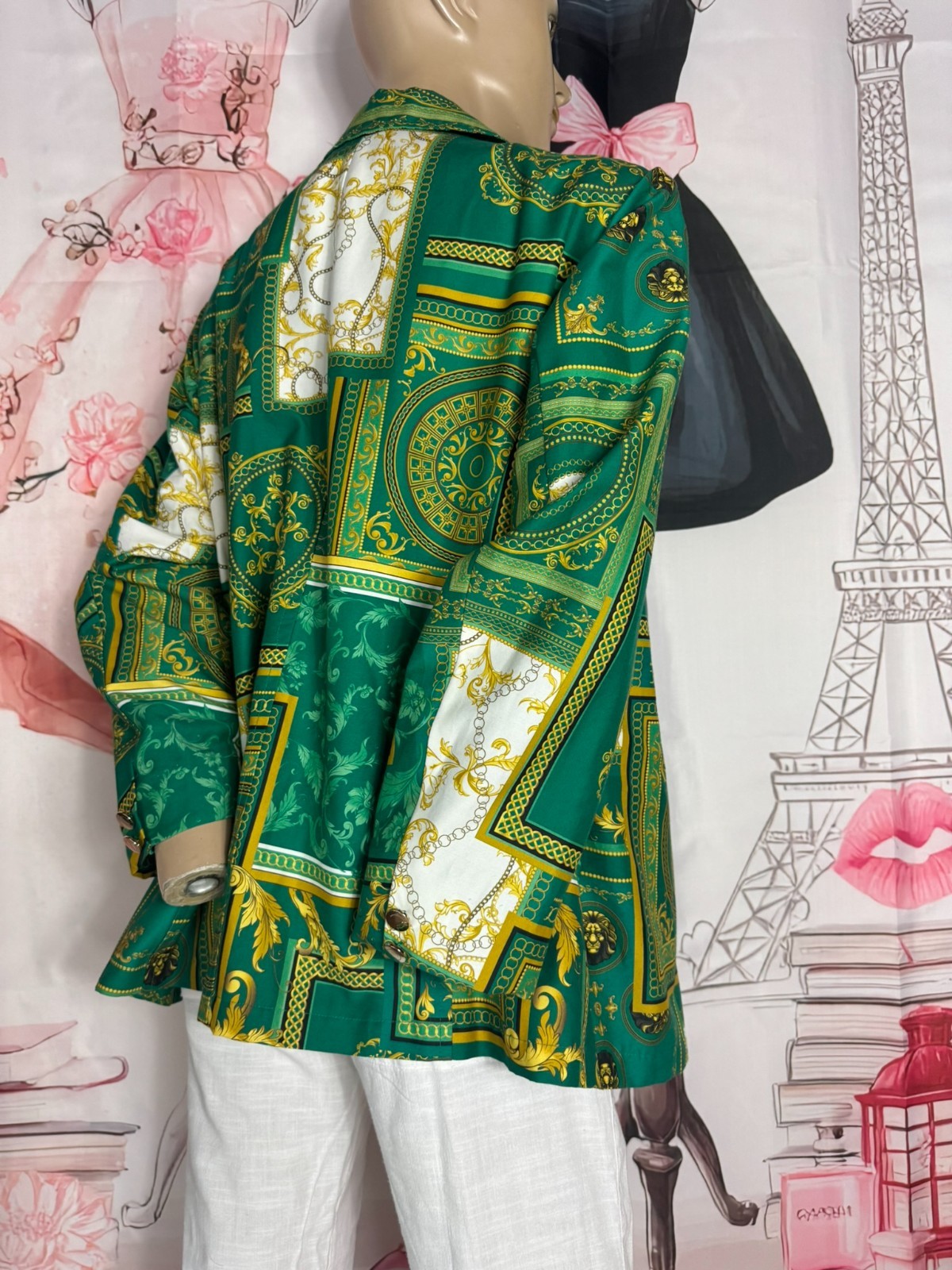 Luxury Blazer Cotton Silk Emerald Green Gold Baroque Size 44 46✨