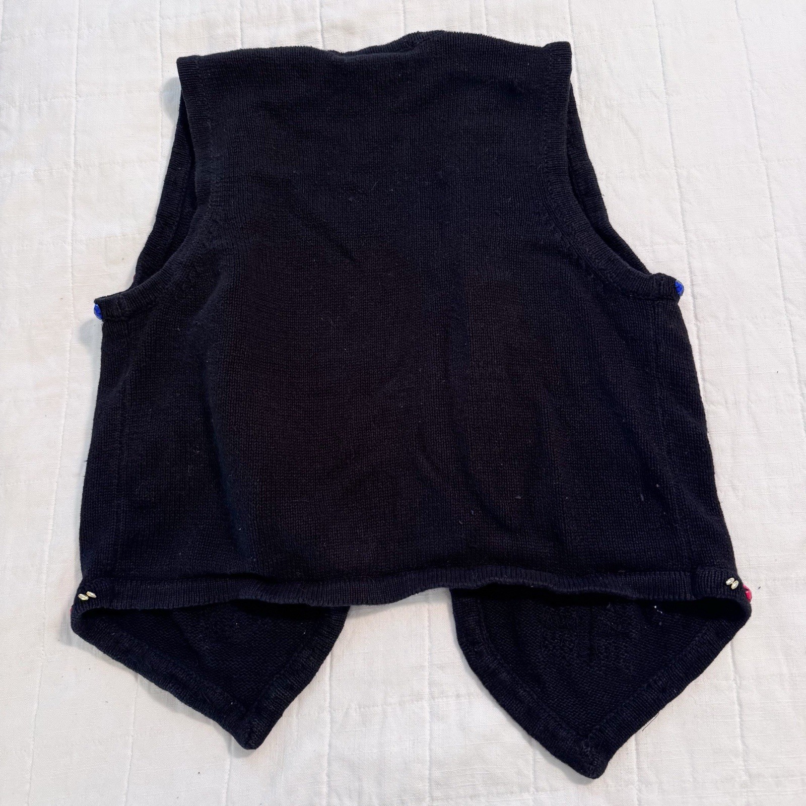 Vintage 90s Claudia D. Beaded Sequenced Christmas Sweater Vest Black Med Womens
