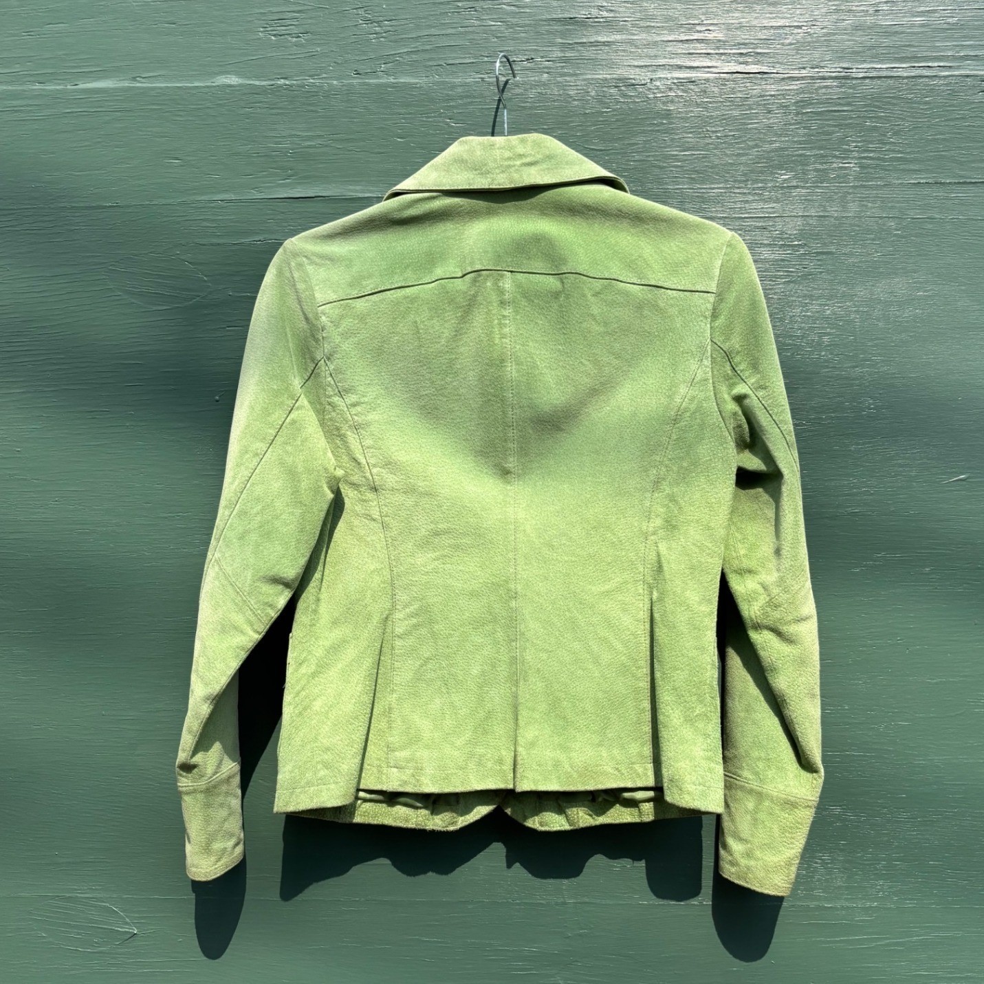 Green Leather Suede Jacket Lightweight Small Y2K Chartreuse Minimalism Preppy