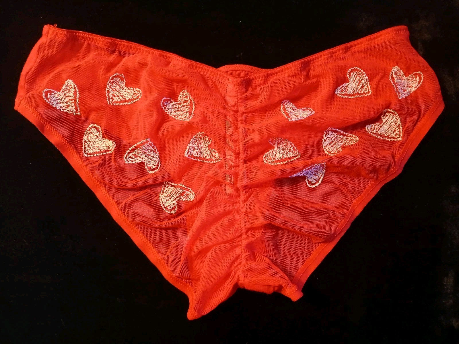 Vintage Victorias Secret Red Cotton Sheer Hearts Hipster Panties XS EUC Y2K