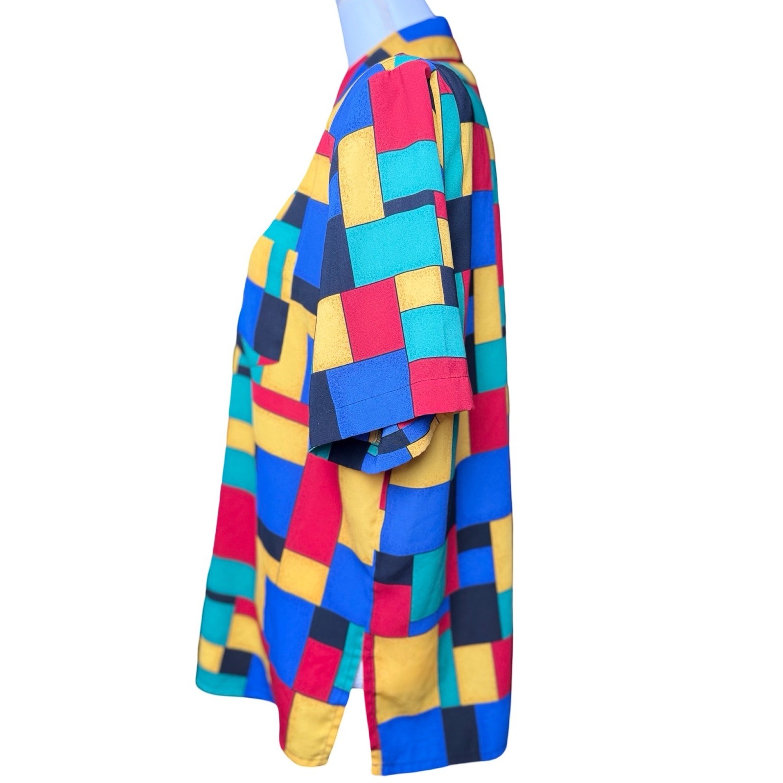 Abstract Geometric Colorblock Shirt 90s Retro Button Up Kathy Che