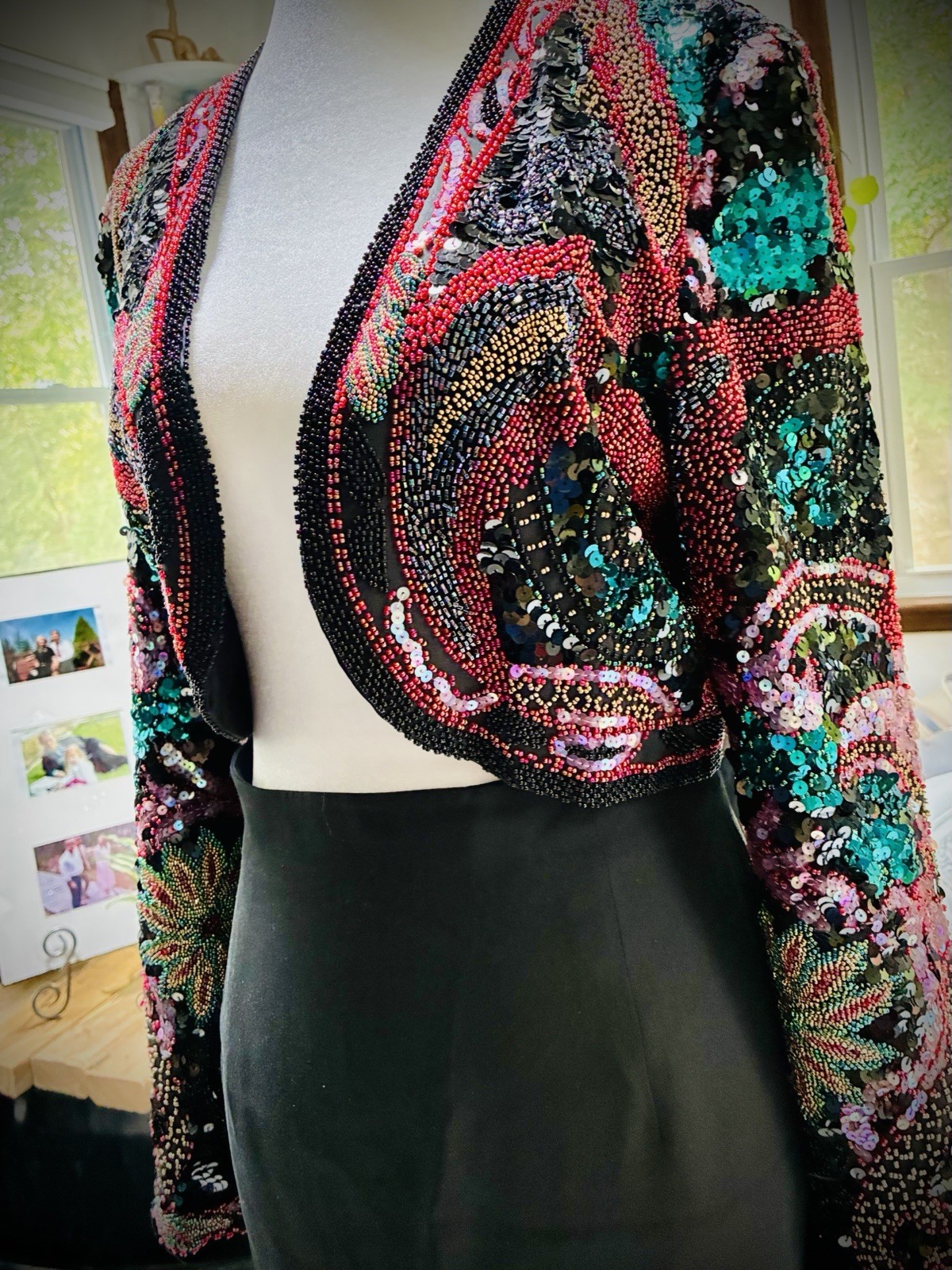 Vntg ‘80s A.J. Bari Silk Beaded Sequin Cropped Bolero Jacket S MFormal Cocktail