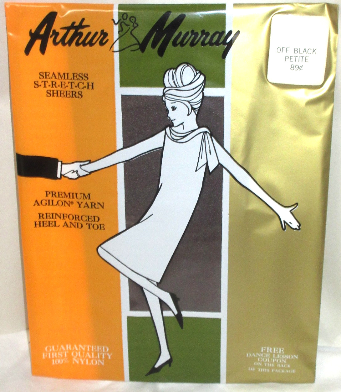 Vintage Arthur Murray Off Black Seamless Nylons Late 60s Petite womens Thigh