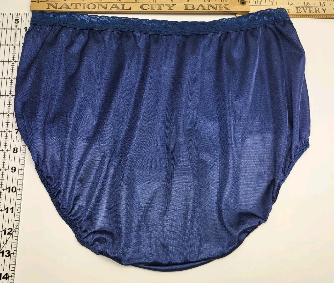 Vtg Navy Blue Satin Solid With Navy Iridescent Waist Lace Elastic Sz10 01111