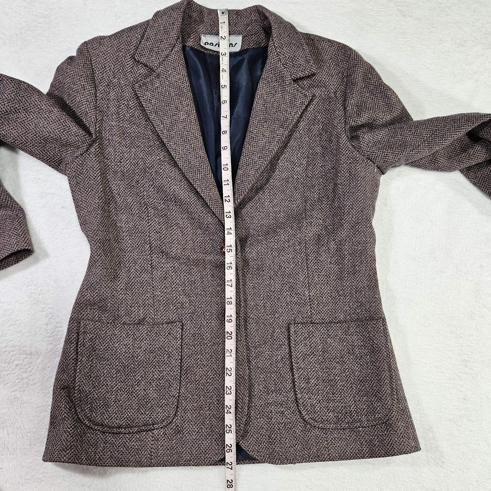 Vintage Positions Herringbone Tweed Blazer Jacket Brown Academic Woven Buttons S