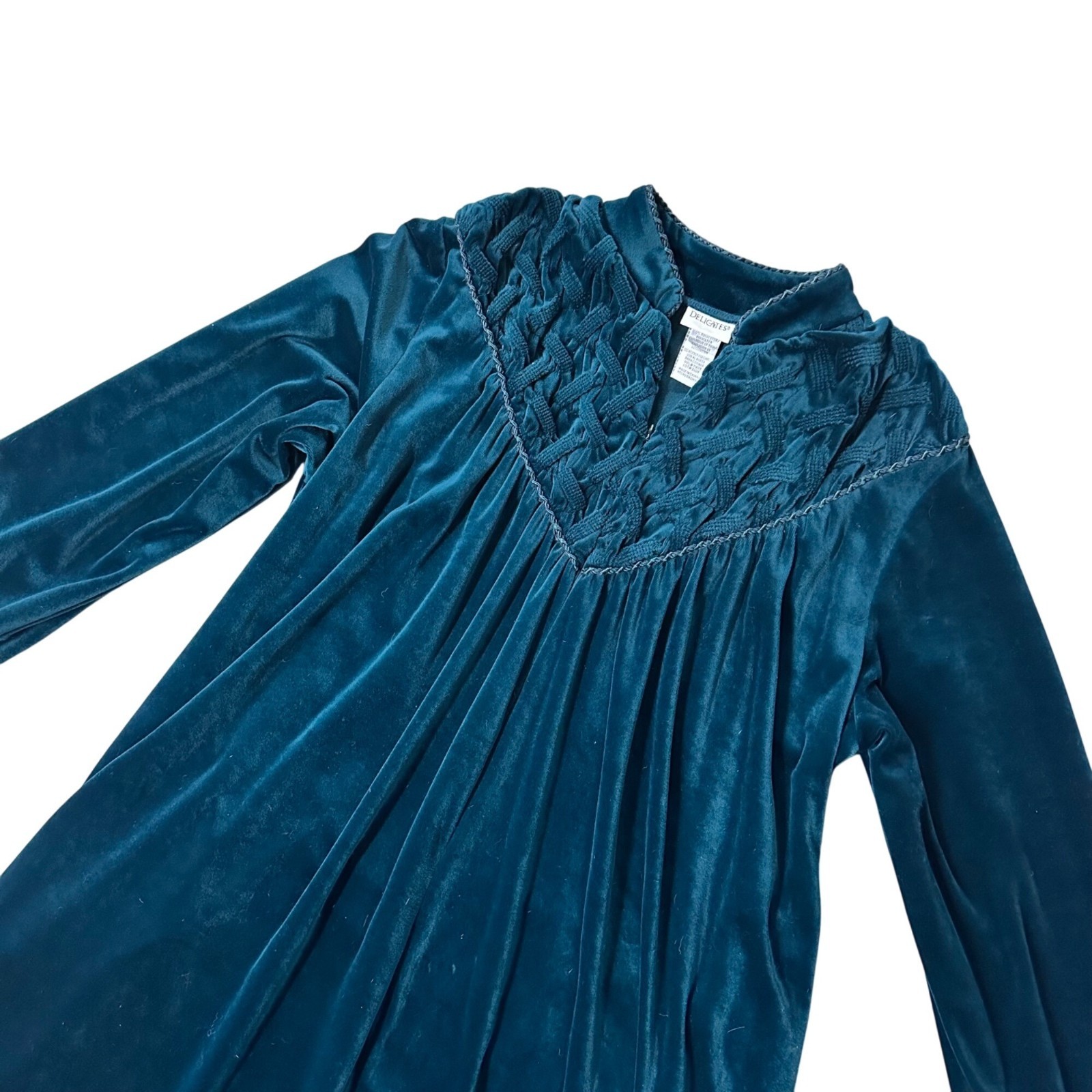Vintage Nightgown Robe Duster Delicates Velvet Velour Dark Teal Long Medium
