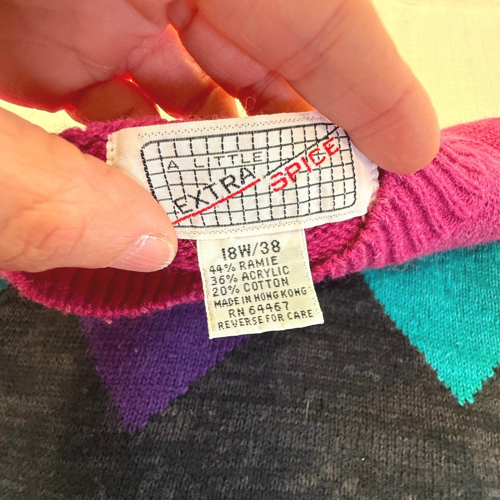 Vintage 80s Colorblock Sweater 18W Plus Size Ramie Knit Bold Chevron